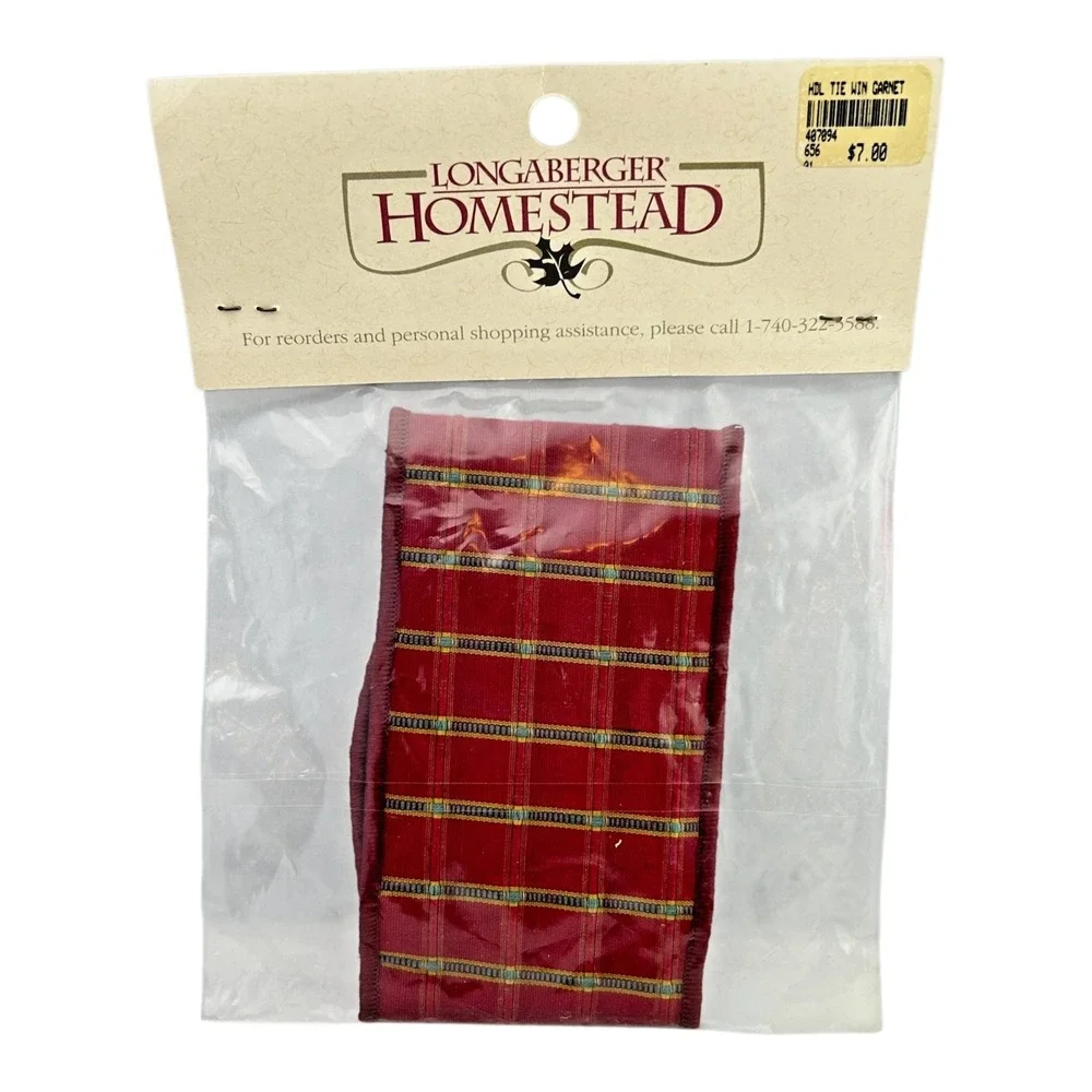 Longaberger Handle Tie Homestead Finishing Touches Garnet Windowpane Plaid‎